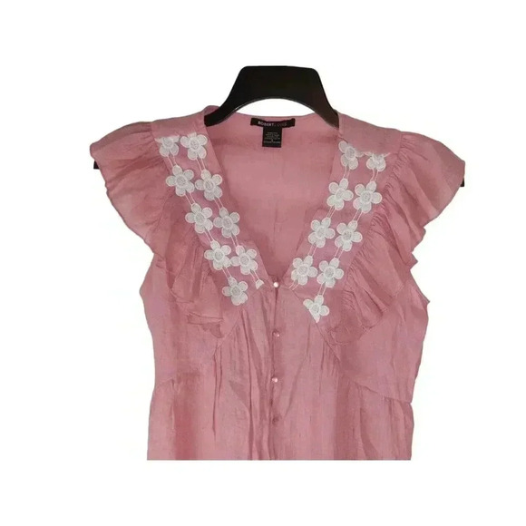 Robert Louis Women's Pink  Ruffle Foral Button Down Top size Small - Picture 1 of 6